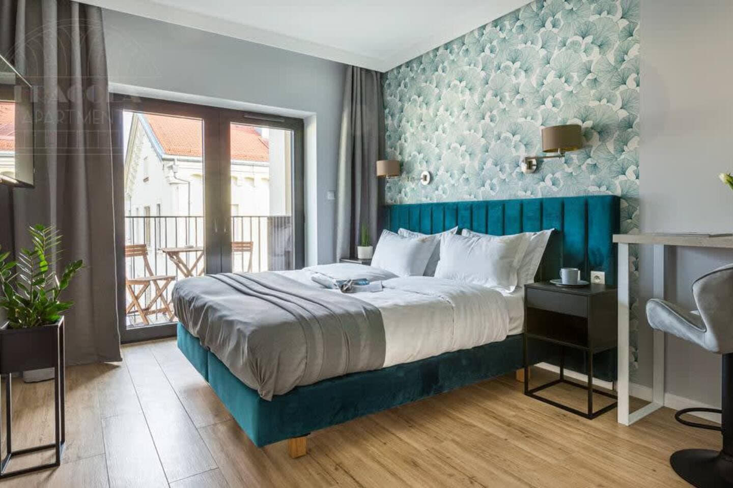 - Stunning space featuring a deep teal headboard and elegant floral wallpaper
- Step onto your private balcony, breathe in the fresh air, and soak in the city views
- Perfect blend of comfort, style, and sophistication, your dream stay begins here